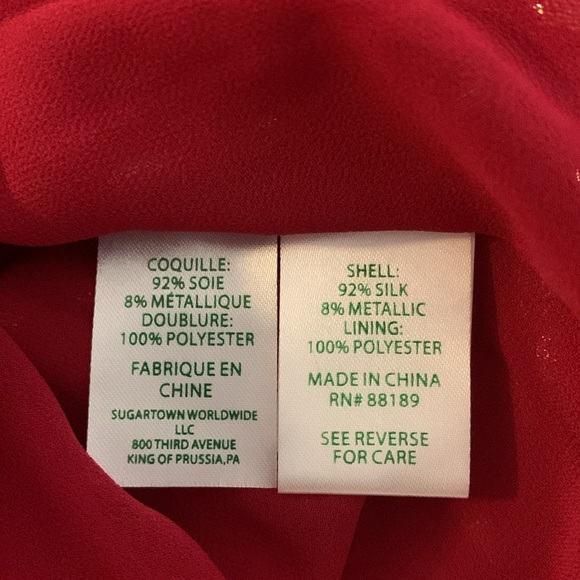 NWT Lilly Pulitzer Noraleen Silk Top Long Sleeved Metallic Red Women’s XS - Picture 9 of 12